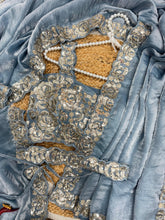 Trendy Grey Color Silk Cording Work Saree